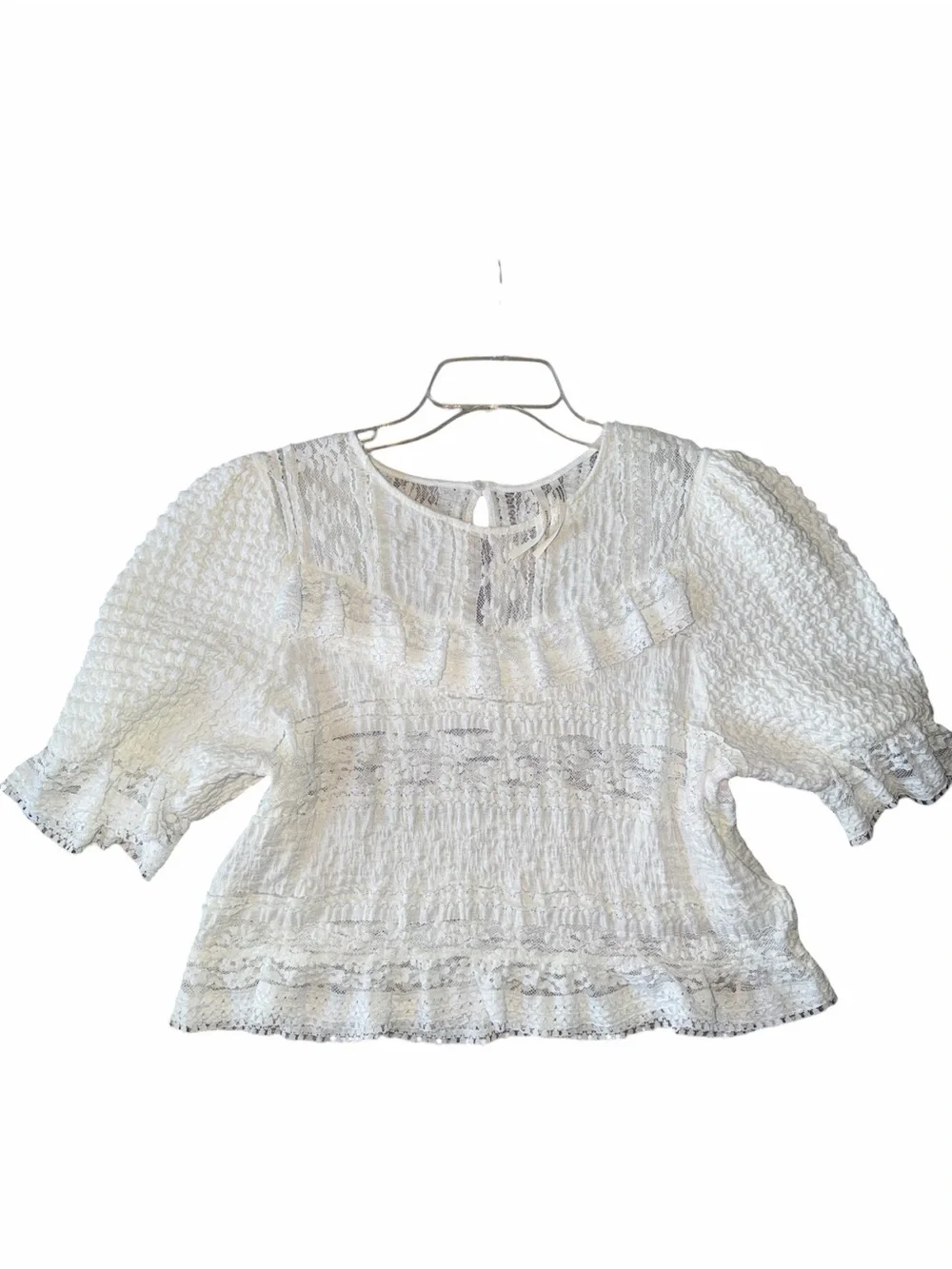 By Anthropologie Puff-Sleeve Lace Peasant Blouse Size L